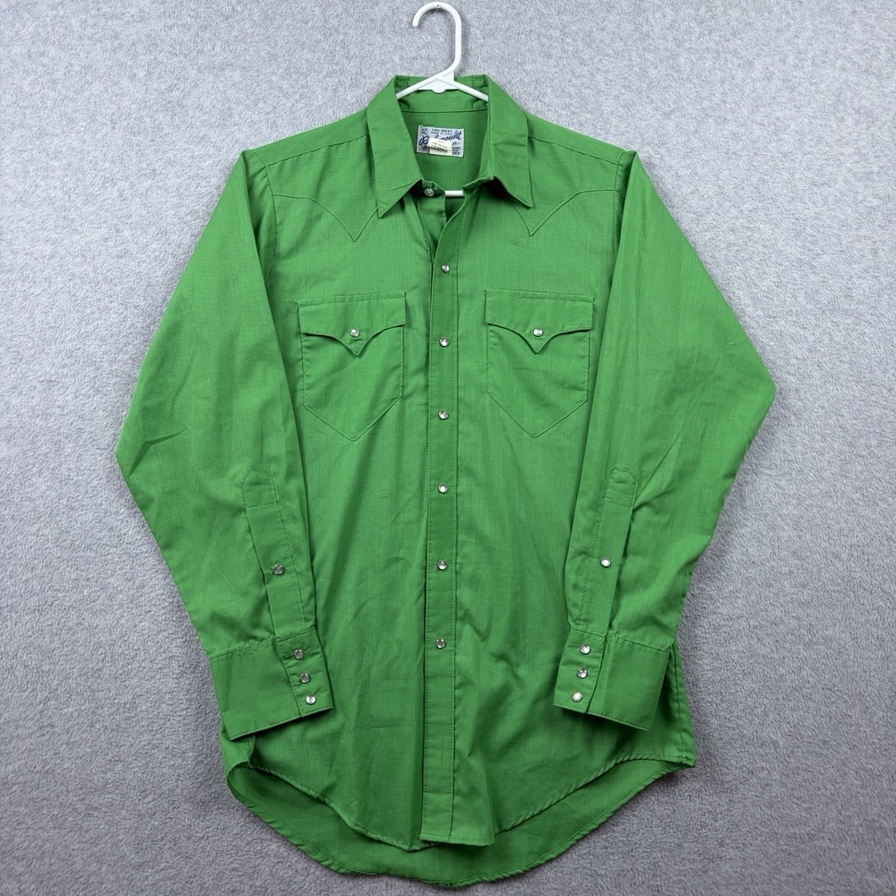 Vintage Rockmount Ranch Wear Shirt‎ Mens Medium Kelly Green Pearl Snap 70s 80s